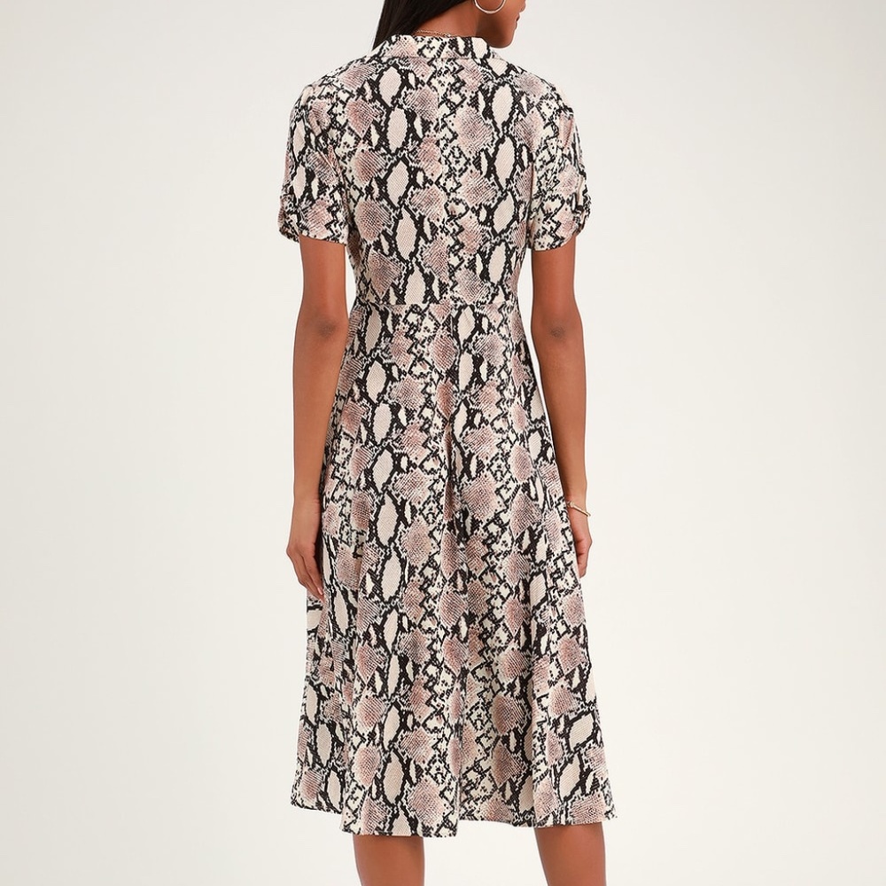 Lulu’s Beige Snake Print Collared Midi Dress - image 2